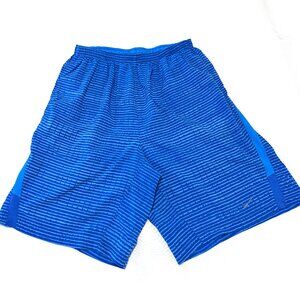 Men's Nike Blue Stripe Running Shorts Medium Pockets Lined